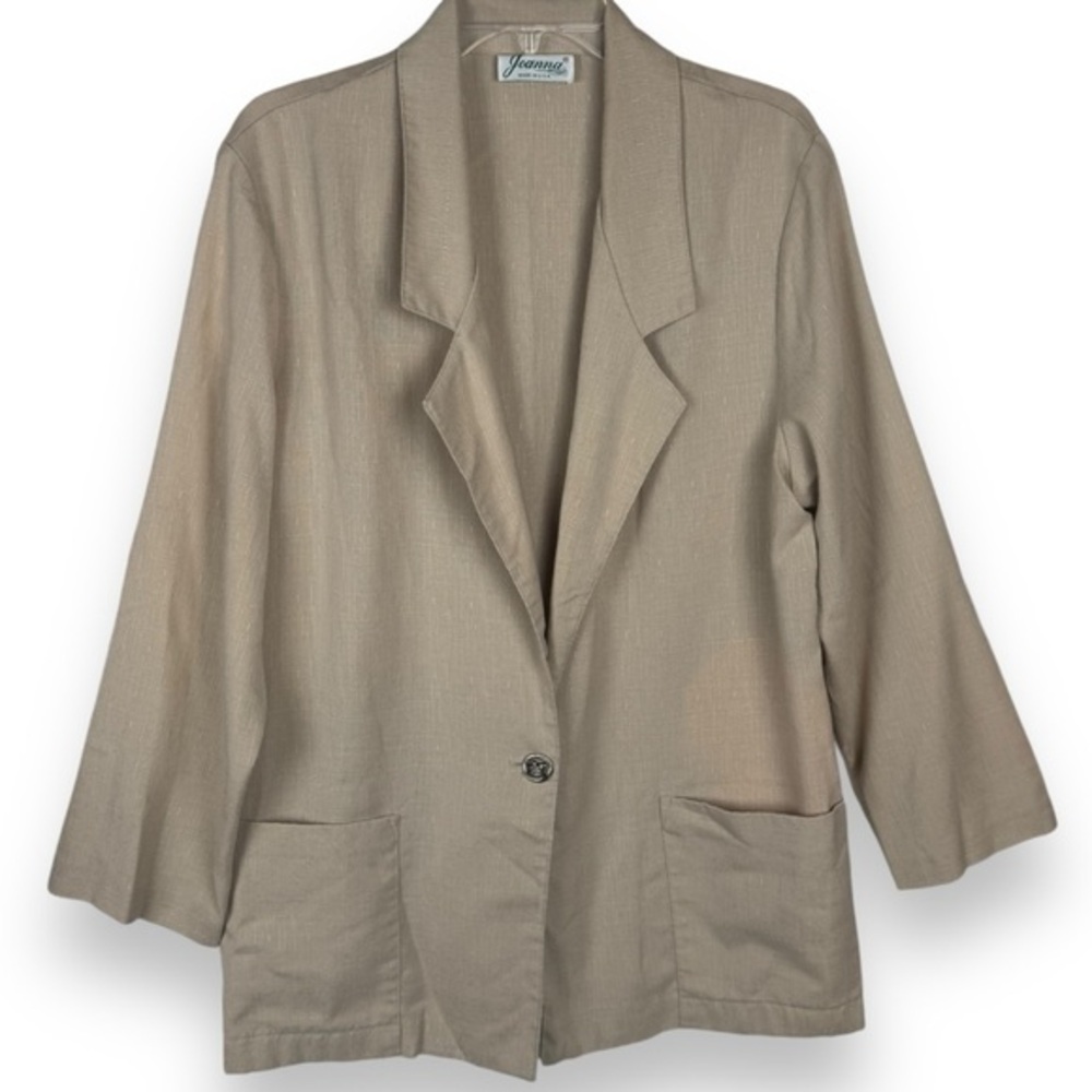 Vintage Joanna Blazer Womens‎ Size Medium Beige Textured Academia Preppy Office